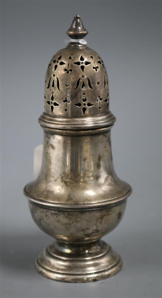 A George V silver baluster pepper pot, London, 1924, 3.5 oz.